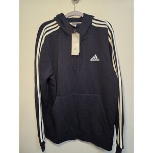 Adidas Mens Essentials 3-Stripes Fleece Pullover Hoodie Navy Blue XL NWT